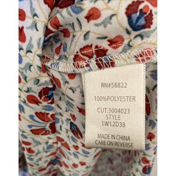 Max Studio Blouse Size 2X Red Blue Floral V Neck Ruffle Peplum Boho Waist Tie - Picture 11 of 16